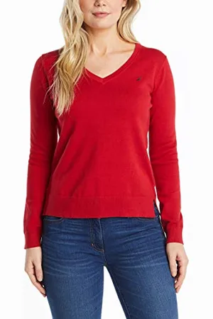 Nautica Damen Effortless J-Class Long Sleeve 100% Cotton V-Neck Sweater Pullover, , Klein