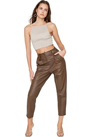 Trendyol Damen Front Buttons Trousers Pants, Braun, 42 EU