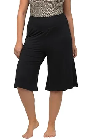 Ulla Popken Damen Bermuda, weites, gerades Bein, Elastikbund, , 50/52