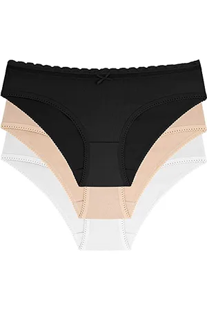 Dorina Damen Classic Hipster Bio Baumwoll Slip, 3er-Pack, Naomi, Schwarz/Elfenbein/Beige, M
