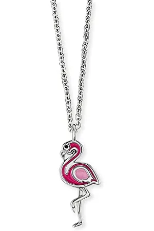 HERZENGEL Mädchen Kinder Halskette aus Sterling Silber und einem Anhänger mit rosafarbenem Flamingo aus Emaille - Karabinerverschluss - längenverstellbar - nickelfrei