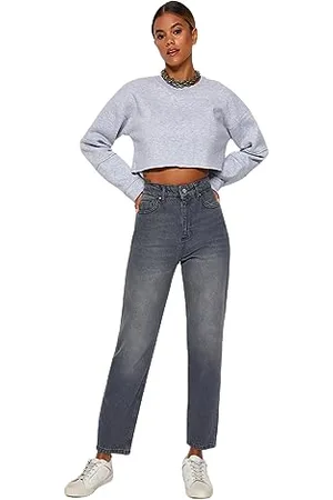 Trendyol Damen Gerade Mama Hohe Taille Jeans, , 38
