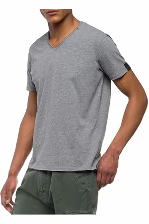 Replay Herren T-Shirt Kurzarm mit V-Ausschnitt, (Grau), XXL