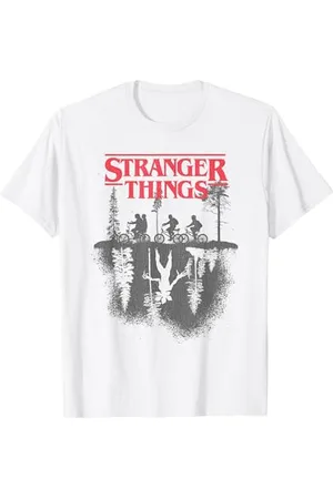 Stranger Things T-Shirt mit Silhouette Forest Logo - Unisex, , S, Kurzarm, Klassische Passform, Polyester, Lizenziertes Design, Dehnbar