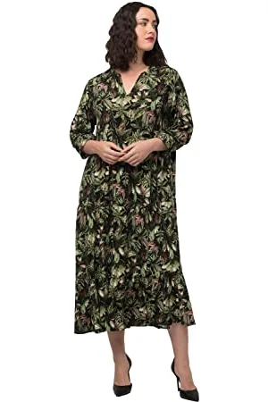Ulla Popken Damen Kleider, Allover Print With Ruffle Details Kleid, , 46-48 Große Größen EU