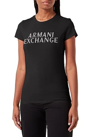 Armani Exchange Damen Slim Fit Stretch Cotton Embellished Logo Fitted Tee T-Shirt, , XS EU
