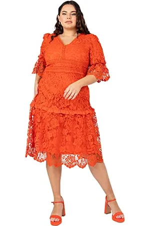 Lovedrobe Womens Ladies Plus Size Curve Midi Dress Lace Overlay V Neck Frilly Size 50