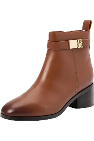 Tommy Hilfiger TH LOGO MID HEEL BOOTIE ( Niedrige Stiefel Damen, Braun (Cognac Brown), 36 EU