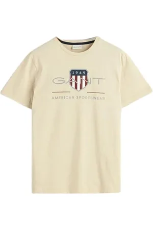 GANT Herren T-Shirt - REGULAR ARCHIVE SHIELD, Rundhals, kurzarm, Baumwolle, Print Beige M