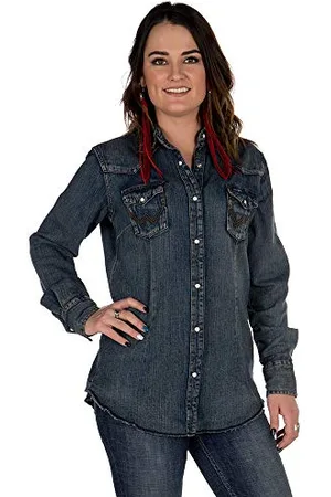 Wrangler Damen Long Sleeve Western Snap Work Shirt Bluse, , Klein