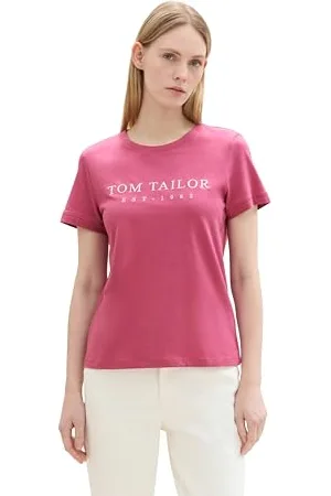TOM TAILOR Damen 1043695 Basic T-Shirt mit Logo-Print, 16348-Pink Velvet, XXX-Large