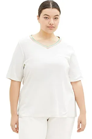 TOM TAILOR Damen 1035936 Plussize Basic T-Shirt mit V-Ausschnitt, , 48 Große Größen