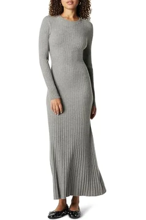 THE DROP Ashlyn Ribbed Sweater Maxi Dress Maxikleid, Grau meliert, XL