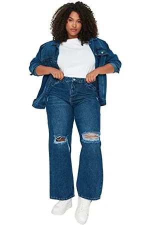 Trendyol Damen Frauen Hohe Taille Weites Bein Plus Size Jeans Hose, , 46
