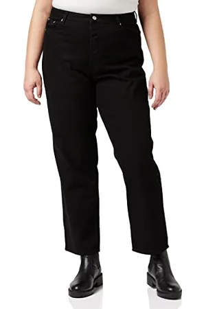 NA-KD Damen Straight Leg Denim Jeans, Schwarz-Washed Black, 40 EU