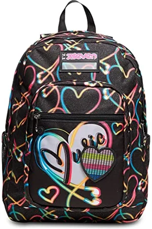 7 for all Mankind Schulrucksack Freethink – Yourself Girl Mädchen – Schwarz, Rosa – Doppelfach mit Herz – Flaschenhalter, , Taglia unica, Casual