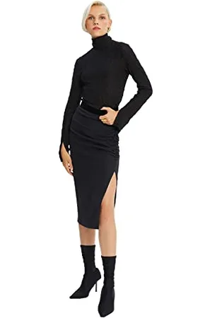 Trendyol Damen Schwarzer Verformter Tipp Detaillierter Rock Skirt Contemporary, , 38