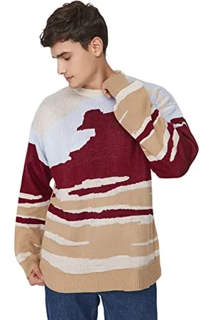 Trendyol Herren Pullover mit Rundhalsausschnitt, Colorblock-oversize Sweatshirt, Merhfarbig, M EU