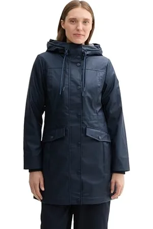 TOM TAILOR Damen 1042905 Regenmantel mit Steppung & Kapuze, 10668-Sky Captain Blue, XXL