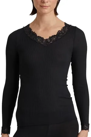 Calida Silky Wool Joy Langarmshirt Damen, aus Wolle-Seide, Feinripp, temperaturausgleichend und geruchsneutralisierend