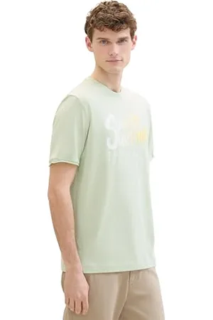 TOM TAILOR Herren Basic T-Shirt mit Text-Print, tender sea green, L