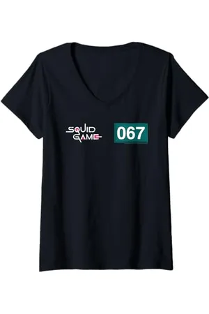 Squid Game Damen 067 Spielernummer mit Logo T-Shirt mit V-Ausschnitt