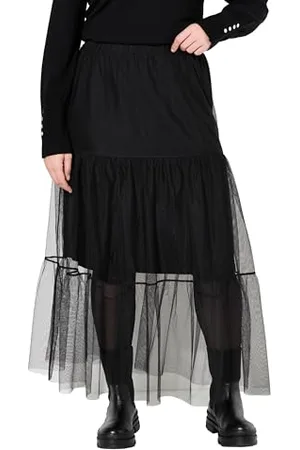 Ulla Popken Damen Tüll-Maxirock, A-Linie, Volants, Elastikbund Rock, , 50-52 EU