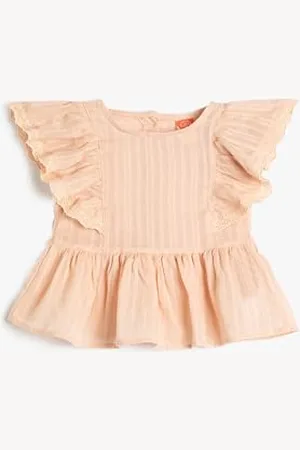 Koton Babygirl Blouse Short Sleeve Crew Neck Textured Pleated Guipure Cotton