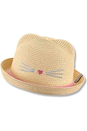 Sterntaler Strohhut Katze - verspielter Sonnenhut mit Katzengesicht - UV-Schutz 50+ Sommerhut - Mädchen Strandkappe - Baby und Kinder Kopfbedeckung - , Größe 51