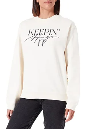 HUGO BOSS Damen Demorola 4 Relaxed-Fit Sweatshirt aus French Terry mit Logo-Slogan Weiß M