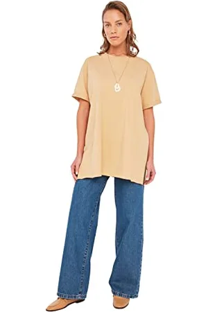 Trendyol Damen 100% Baumwolle Bike Collar Gestricktes T-Shirt, , XL