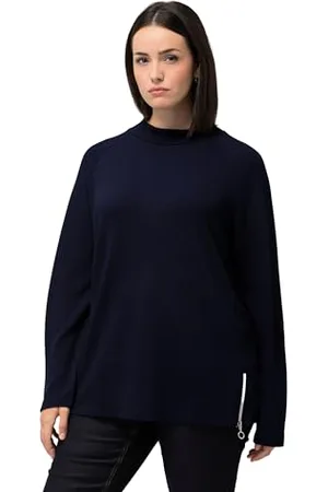Ulla Popken Damen, große Größen, Sweatshirt, Querrippen, Stehkragen, Zipper, Langarm