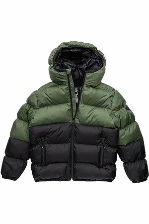 Replay Jungen Jacke Steppjacke mit Kapuze, (Grün), 4 Jahre