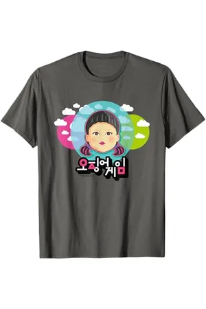 Squid Game Tintenfisch Spiel Rot Hellgrün Licht Puppe Gesicht Wolken T-Shirt