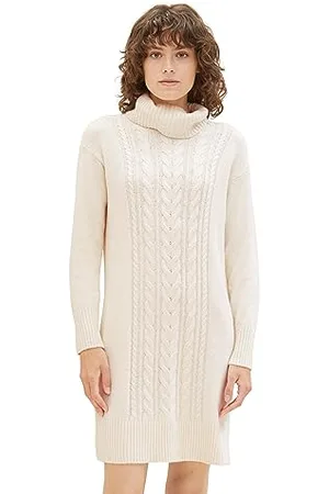 TOM TAILOR Damen Strickkleid mit Zopfmuster, soft beige melange, 34