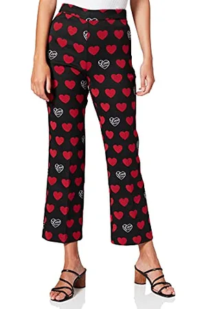 Moschino Womens 7/8 Trousers in All-Over Heart and Logo Jacquard Fabric, with Invisible Side Zipper. Casual Pants, , 44