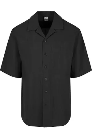 Urban classics Herren Hemd Relaxed Seersucker Short Sleeve Shirt, lässiges Kurzarm Hemd für Männer, black, 5XL