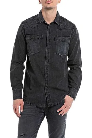 Replay Herren Jeanshemd Langarm aus Baumwolle, (Schwarz), M