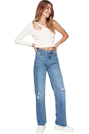 Trendyol Damen Herren Hoher Bund Weites Bein der 90er Jeans, , 42 EU