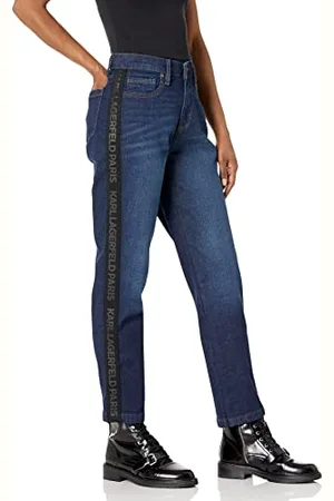 Karl Lagerfeld Damen Straight Leg Logo Taping Mid Rise Jeans, , 48