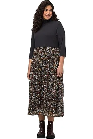Ulla Popken Damen Meshkleid mit Rippentop Kleider, , 46-48