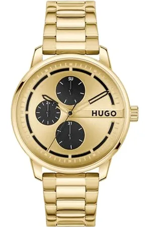 HUGO BOSS Multi Zifferblatt Quarz Uhr für Herren Kollektion #Stamp Multi mit Goldfarben Edelstahlarmband - 1530385