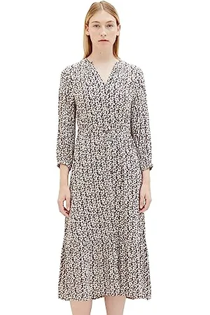 TOM TAILOR Damen 1037922 Maxikleid mit Muster & Bindedetail, 33766-grey floral Design, 46