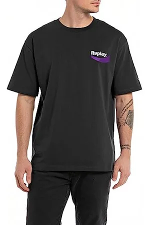 Replay Herren T-Shirt Kurzarm Rundhalsausschnitt mit Backprint, (Schwarz), XS