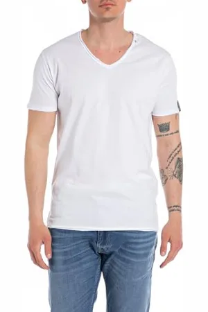 Replay Herren T-Shirt Kurzarm mit V-Ausschnitt, (Weiß), M