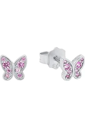 QS by s.Oliver Ohrstecker 925 Sterling Silber Mädchen Kinder Ohrschmuck, mit Zirkonia synth., 0,5 cm, Silber, Schmetterling, Kommt in Schmuck Geschenk Box, 2036822