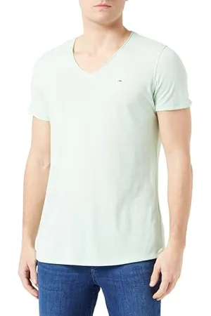 Tommy Hilfiger Herren T-Shirt Kurzarm Tjm Slim Jaspe V Neck V-Ausschnitt, Grün , XS
