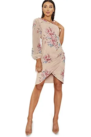 Chi Chi London Damen Langärmliges Minikleid mit Einer Schulter und Blumenmuster, Mehrfarbig Kleid für besondere Anlässe, , 32