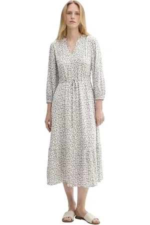 TOM TAILOR Damen 1043516 Maxikleid mit Muster & Bindedetail, 36134-Neutral Tile Design, 42