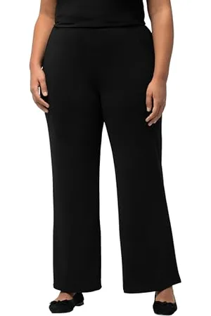 Ulla Popken Damen große Größen Übergrößen Plus Size Hose, Jersey, weites Bein, Elastikbund schwarz 46+ 806364100-46+
